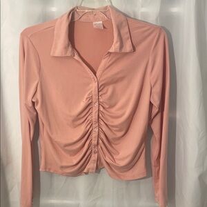 No Boundaries Pink Button Down Ruched Shirt size Xxl (19) jr